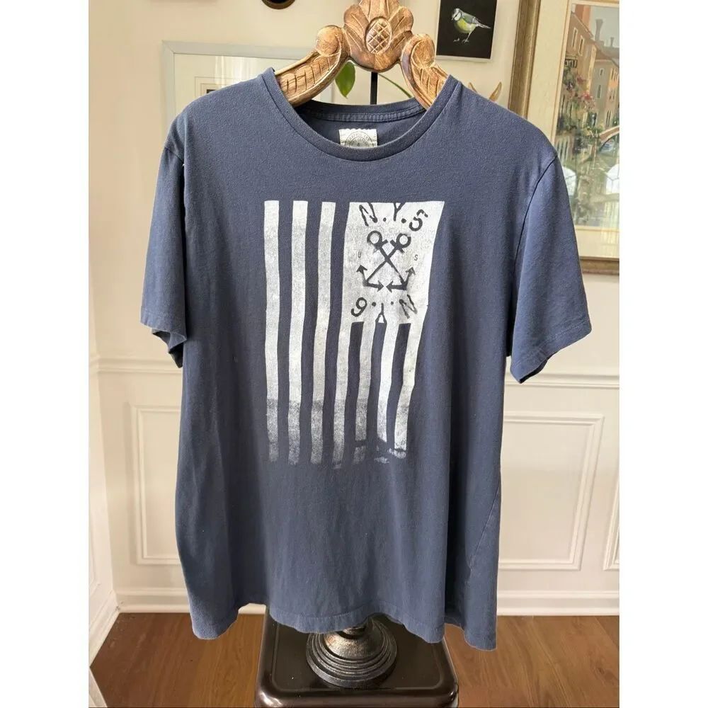 J Crew Dark Blue Flag Graphic Cotton T-shirt XXL